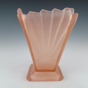 Sowerby Art Deco Frosted Pink Glass "Sunburst/Sunray" Vase