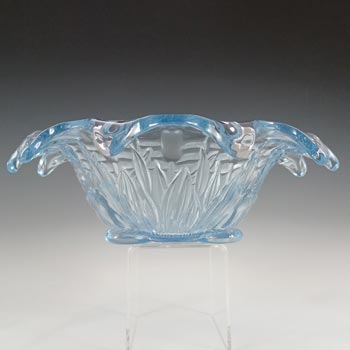 Sowerby Art Deco 1930s Blue Glass Frog & Bullrush Bowl