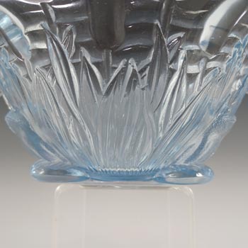 Sowerby Art Deco 1930s Blue Glass Frog & Bullrush Bowl