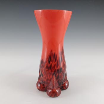 LABELLED Czech / Bohemian Red & Black Spatter Glass Vase