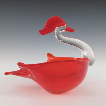 Japanese "Best Art Glass" Red & Clear Vintage Swan Bowl