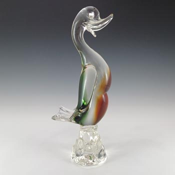 Murano Large Green & Amber Venetian Glass Duck Figurine