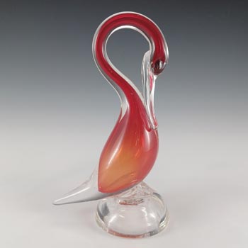 Murano Vintage Orangey Red Venetian Glass Swan Figurine
