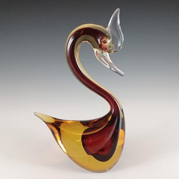 Murano Brown & Amber Vintage Sommerso Glass Swan Sculpture
