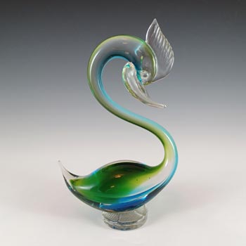 Murano Retro Green & Blue Venetian Glass Swan Figurine