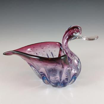 Murano Purple & Blue Sommerso Bubble Glass Duck Bowl