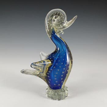 Murano Blue & Amber Sommerso Glass Bullicante Swan