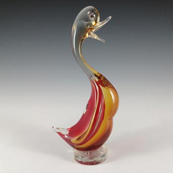 Murano Venetian Red & Amber Vintage Glass Duck Sculpture