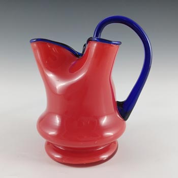 Czech / Bohemian 1930's Red & Blue Tango Glass Vase / Jug