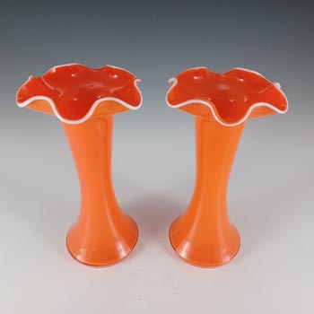 Welz Pair of Czech Art Deco Orange & White Tango Glass Vases