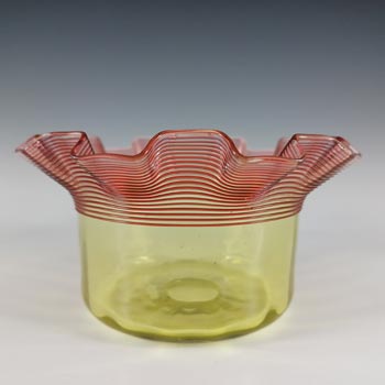 Victorian Antique 1890's Pink & Amber Glass Threaded Bowl