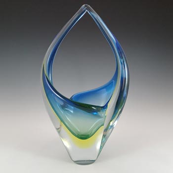 Arte Nuova Pustetto & Zanetti Murano Blue & Uranium Sommerso Glass Vase