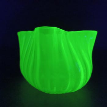 Victorian Vaseline Opalescent Uranium Yellow Glass Vase / Bowl