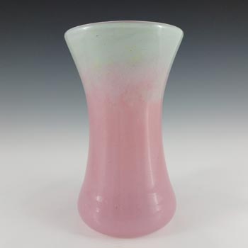 Vasart Large Pink & Green Mottled Glass Vase V006 - Signed
