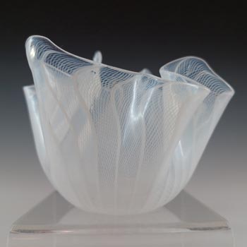 MARKED Venini Murano White Glass Zanfirico Fazzoletto Vase