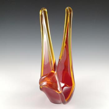Viartec Murano Style Selenium Red & Orange Spanish Glass Sculpture