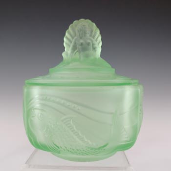 Walther & Söhne Art Deco Uranium Green Glass 'Nymphen' Trinket Bowl Small
