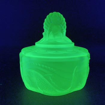 Walther & Söhne Art Deco Uranium Green Glass 'Nymphen' Trinket Bowl Small