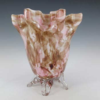 Welz Czech Pink & Brown Spatter Glass Snowflake Vase