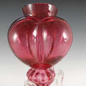 Welz Bohemian Cranberry Pink Glass Tri-Lobed Heart Vase