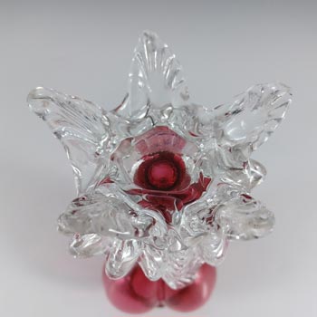 Welz Bohemian Cranberry Pink Glass Tri-Lobed Heart Vase