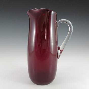 Large Ruby Red & Clear Glass Retro 9.5" Jug / Pitcher