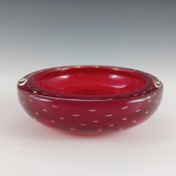 Whitefriars #9099 Ruby Red Glass Controlled Bubble 6" Bowl