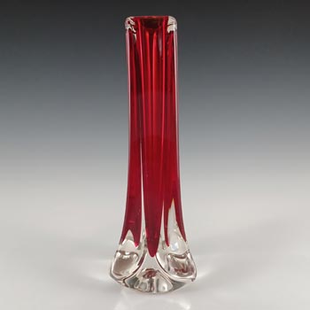 Whitefriars #9570 Baxter Ruby Red Glass Three Sided Vase