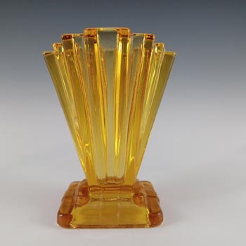 Bagley #334 Art Deco 4" Vintage Amber Glass 'Grantham' Vase