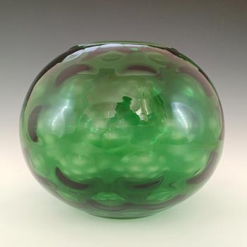 Borske Sklo Green Glass Optical 'Olives' Globe Vase