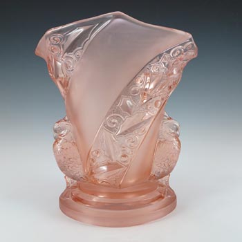 Brockwitz #6925 Art Deco Pink Glass 'Parakeet' Bird Vase