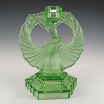 Art Deco Vintage Uranium Green Glass Lady Candlestick