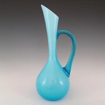 Empoli 1970's Italian Blue Retro Cased Glass Jug / Vase