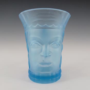 Art Deco Vintage Blue Glass Kings Head Face Tankard #1