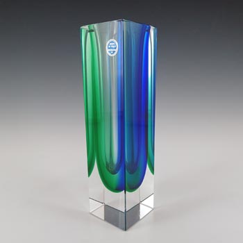 (image for) Murano Faceted Green & Blue Sommerso Glass Block Vase