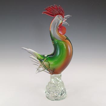 (image for) Murano Green, Amber & Red Glass Cockerel Sculpture - Labelled