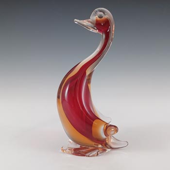 Murano / Venetian Red & Amber Sommerso Glass Duck Figurine