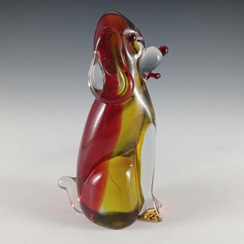 Murano Red & Amber Vintage Cased Glass Dog Sculpture