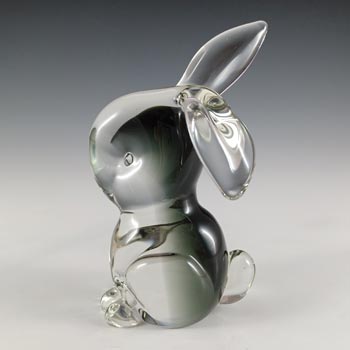Murano Vintage Smoky Black & Clear Glass Rabbit Sculpture