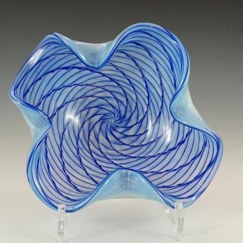 (image for) Murano Vintage Blue & Opalescent White Venetian Glass Bowl