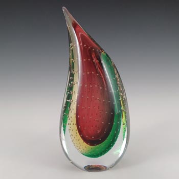 (image for) SIGNED Oball Murano Red, Green & Yellow Sommerso Glass Vase