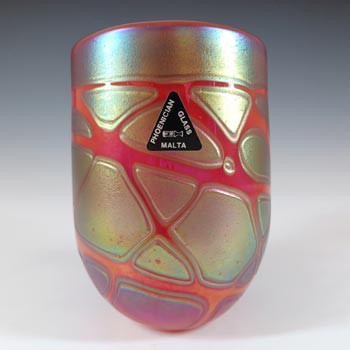 SIGNED & LABELLED Phoenician Red Iridescent Maltese Glass Vase