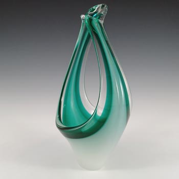 Murano Green & White Cased Glass Organic Sculpture Bowl
