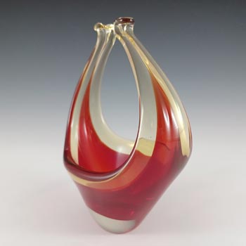 Murano Red & Amber Cased Glass Organic Sculpture Bowl