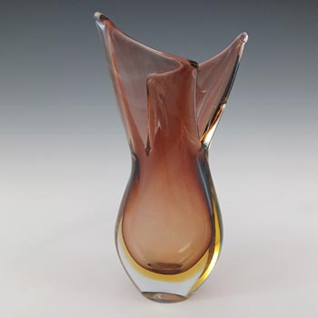 Murano / Venetian Brown & Amber Vintage Sommerso Glass Vase