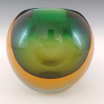 Murano / Venetian Green & Amber Sommerso Glass Globe Vase
