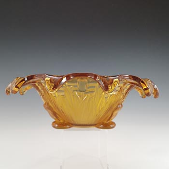 Sowerby Art Deco Amber Glass 'Frog & Bullrush' Bowl