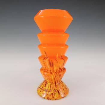 Ernst Steinwald / Franz Tomschick Czech Orange Spatter Glass Vase