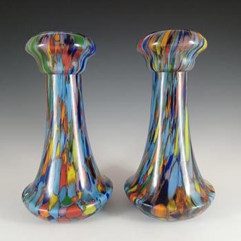 (image for) Czech Pair of Multicoloured Art Deco Spatter Glass Vases