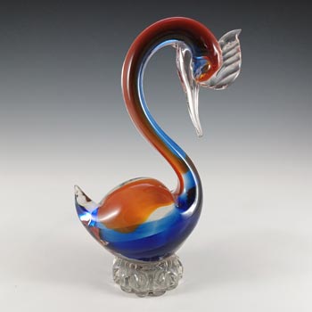 Murano / Venetian Red & Blue Retro Glass Swan Sculpture